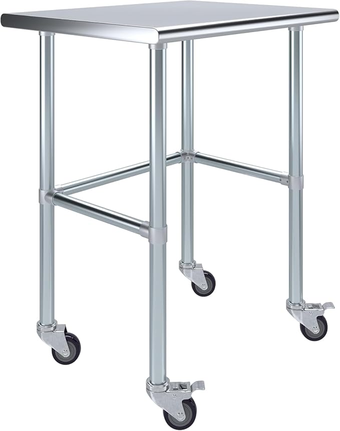Stainless Steel Work Table Open Base & Wheels | Work Station | Metal Work Bench (Stainless Steel Work Table Open Base + Casters) (30" Long x 24" Deep)