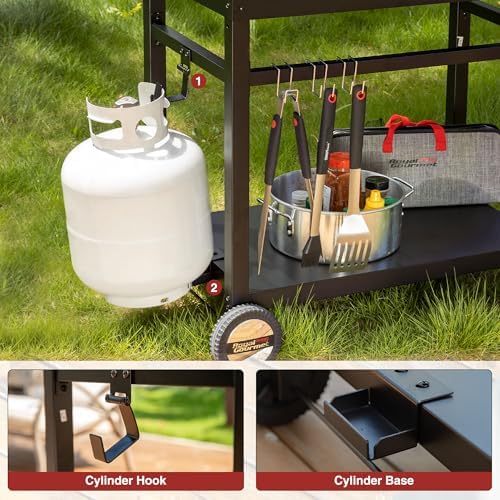 Royal Gourmet Outdoor Grill Cart, 33.5" x 19.7",2-Shelf Table with Wheels