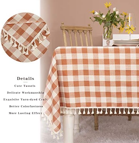 Midsummer Breeze Fall Thanksgiving Orange Gingham Tablecloth 55”x70”