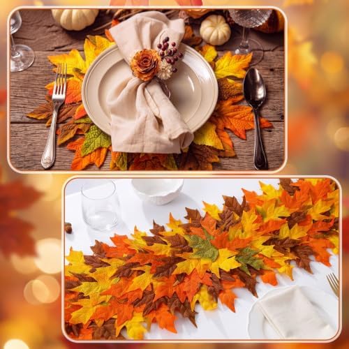 7 Pcs Fall Thanksgiving Maple Leaves Table Runner and Placemats Set