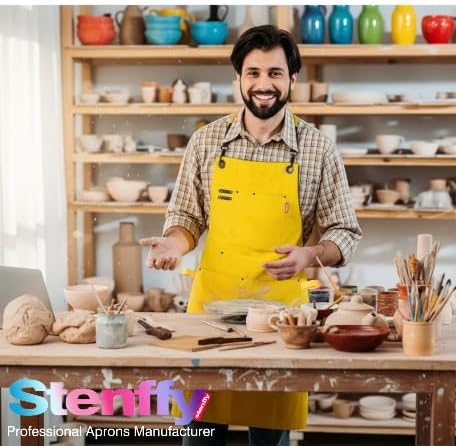 10 Pack Kitchen Aprons, Work Apron, Canvas, Multiple Pockets, Gardening, Painting, BBQ, Artist, Carpenter, Sizes M to XXL, Yellow