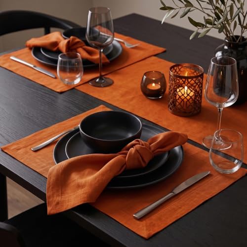 Solino Home 100% Pure Linen Dinner Napkins Spice, Fete 20 x 20 in, Set of 4