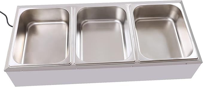 DYNAMI 110V 1500W Commercial Buffet Food Warmer,3 * 1/3 Pans(6.9Qt*3) Stainless Steel Electric Countertop Steam Table with Intelligent Thermostat Design,for Parties Buffet Catering