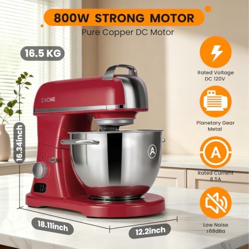 ZACME 8.4QT Commercial Stand Mixer 800W with Aluminum Die Casting Meets the Standard of NSF/ANSI 8-2023, Mixers Kitchen Electric Stand Mixer with Stainless Steel 8L Bowl, Dough Hook, Whisk and Beater