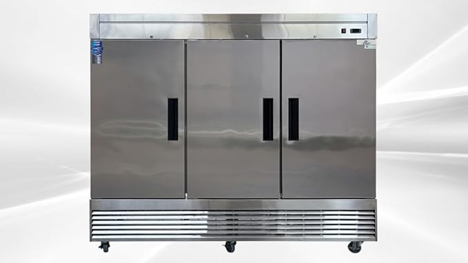 Commercial Freezer 3-doors Solid Reach in Upright Bottom NSF Mounted Stainless Steel 82" Width, Capacity 65 Cuft, Restaurant Quality Kitchen Cold -8°F