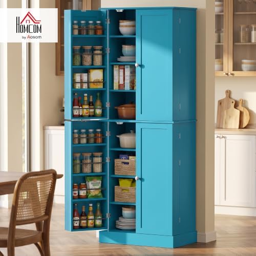 HOMCOM 65" Kitchen Pantry Storage Cabinet 16 Door Shelves Blue