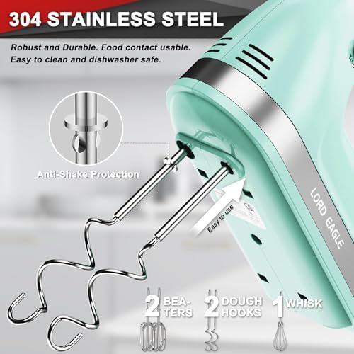 Lord Eagle Hand Mixer Electric Handheld 400W 5-Speed Lightweight, Green