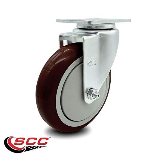 Service Caster Brand Replacement Caster for Uline Caster H-5540S-Swivel Top Plate Caster with 5 Inch Maroon Polyurethane Wheel-Light Duty Replacement Caster-Fit Cart, Dollies and Poly Box Truck H-3840