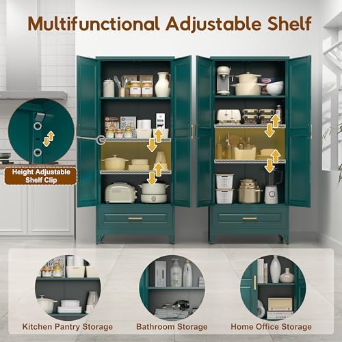UNICOLY 75" Kitchen Pantry Cabinet,Metal Storage Cabinet with Drawer,