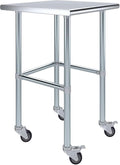 Stainless Steel Work Table Open Base & Wheels | Work Station | Metal Work Bench (Stainless Steel Work Table Open Base + Casters) (24" Long x 24" Deep)