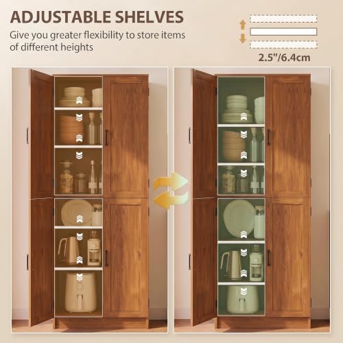 HOMCOM 67" Freestanding Kitchen Pantry 4-Door Cabinet Distressed Teak