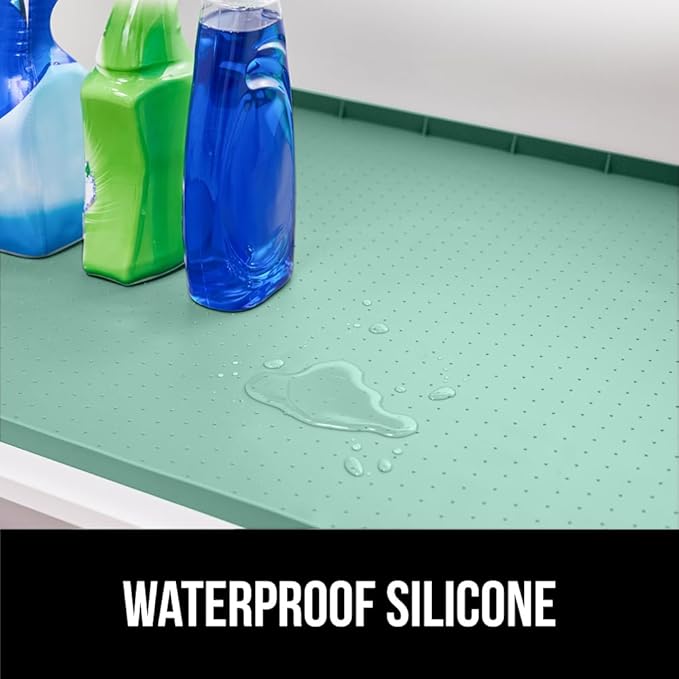 GORILLA GRIP Waterproof Silicone Under Sink Mat with Raised Lip for Kitchen and Bathroom, 34 x 22 in, Cabinet Shelf Liner Stay in Place Mats Dishwasher Safe Drawer Liner, Organizer Tray, Mint