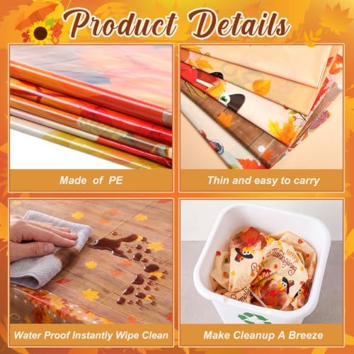 Preboun 30 Pcs Fall Thanksgiving Tablecloth Disposable 54 x 108 in, Turkey