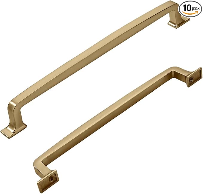 Khtumeware 10 Pack 8 Inch Brushed Brass Cabinet Pulls - Gold Drawer Handles for Kitchen Cabinets, Cupboards, Hardware