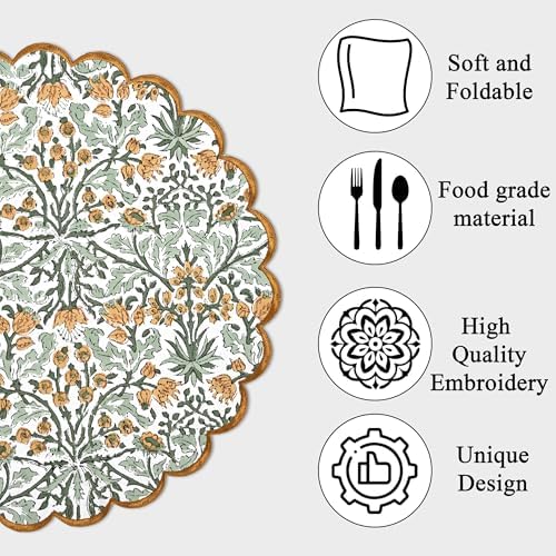Ridhi Floral Block Print Round Placemats 15 in, Set of 4, Goldenrod Yellow