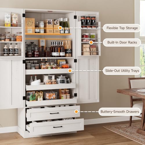 71" Tall Kitchen Pantry Cabinet, Freestanding Storage Cabinet with Drawers