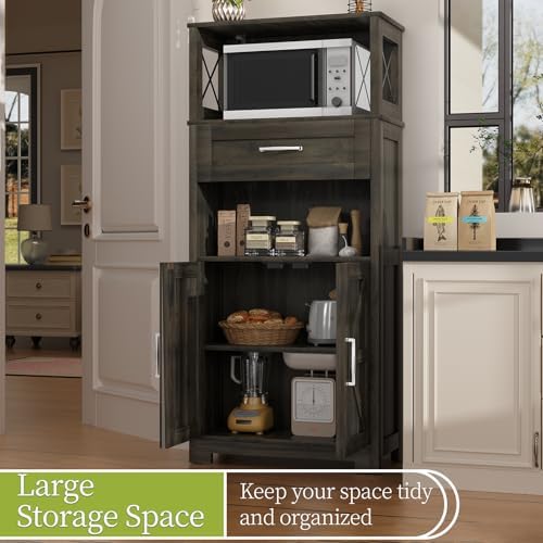 kepptory 55" Tall Farmhouse Pantry Cabinet, 23.6" W Narrow Kitchen Storage Cabinet with Drawer, Doors and Shelves for Kitchen and Dining Room, Grey