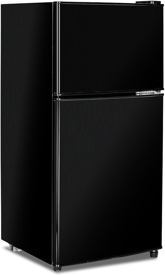 Anukis Compact Refrigerator 3.2 Cu Ft 2 Door Mini Fridge with Freezer for Apartment, Dorm, Office, Family, Basement, Garage - Black
