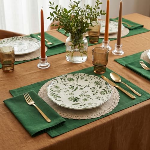 Solino Home 100% Pure Linen Napkins Pine Green, Fete 20 x 20 in, Set of 4