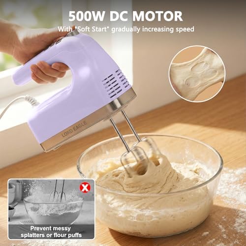 Lord Eagle 9-Speed Digital Hand Mixer Electric Handheld, 500W DC Motor