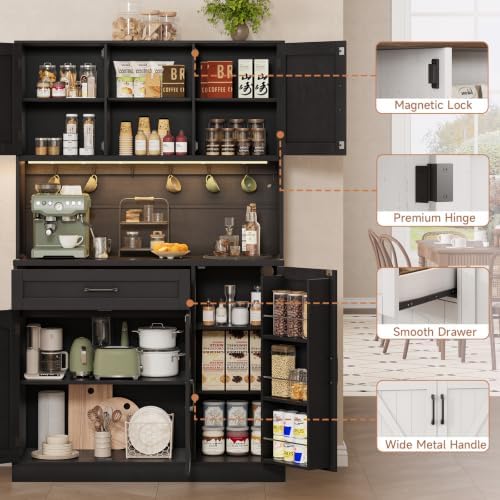 ComfyCorner 71" Pantry Cabinet, Kitchen Storage Cabinet with LED & Outlet
