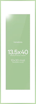 Homeforia 13.5x40 Picture Frame Sage Green, High End Metal 13.5x40 Panoramic Poster Frame with Mat 10x30 Photo, 13.5 x 40 Frame Matted to 10 x 30 Art, 40x13.5 Frame, Tempered Glass, Wall Kit, Set of 1