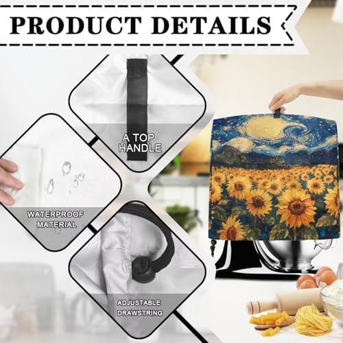 Starry Night Stand Mixer Cover Sunflower Kitchen Aid Cover Dust Cover with 2 Pocket and Handle Kitchen Appliance Coffee Maker Protector Dust Covers