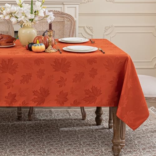 Softalker Fall Jacquard Rectangle Tablecloth, 60 x 144 Inch Burnt Orange