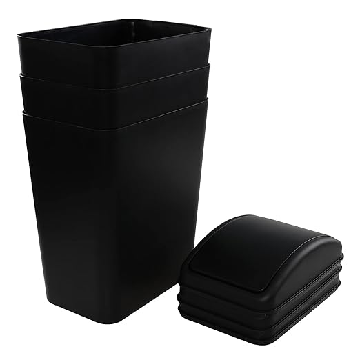 Vababa 3-Pack 4.5 Gallon Plastic Swing-Top Garbage Can, Trash Can with Swing Lid, Black
