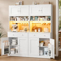71" Tall Kitchen Pantry Cabinet with Microwave Countertop, LED Lights White