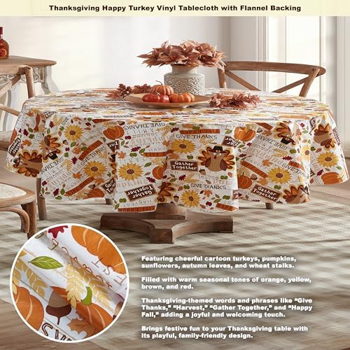 Newbridge Happy Thanksgiving Turkey 60 x 84 Inch Oval Vinyl Tablecloth