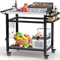 32" Double-Shelf Grill Table, Movable Grill Cart for Ninja