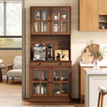 IDEAHOUSE 72" Kitchen Pantry Cabinet with Glass Doors & Drawer, Walnut