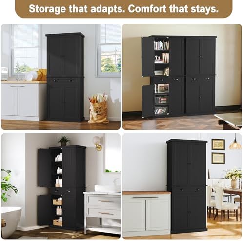 ARTPOWER 72" Tall Freestanding Pantry & Kitchen Storage Cabinet, Black
