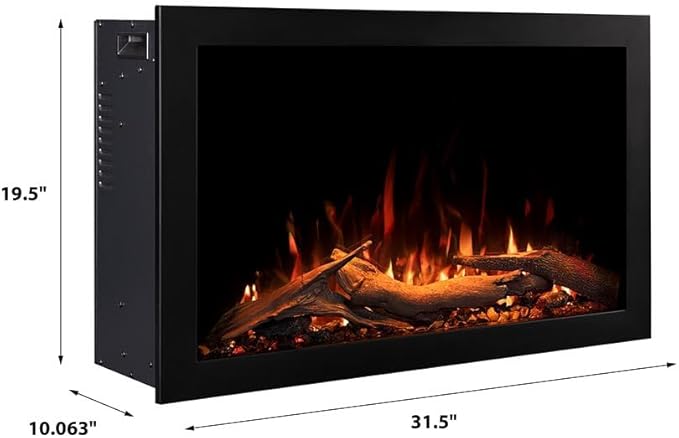 Modern Ember Highmark Traditional 30 Inch Built-in Smart Electric Fireplace Insert with Remote Control | Alexa/WiFi Enabled | Electric Firebox Heater with Multi-Color Flames | 1500W
