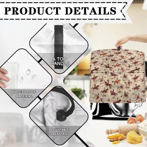 Universal Stand Mixer Dustproof Cover Horse Cowboys Pattern Compatible with Kitchen Aid Mixer Soft Washable Stand Mixer Covers for 4.5-5 Qt Mixer