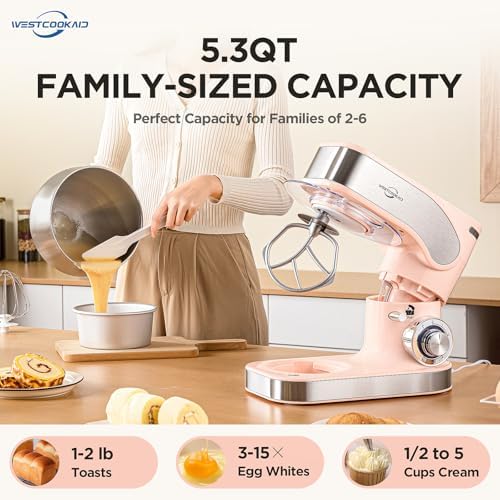 Electric Stand Mixer 5.3QT 6+P Tilt-Head Speed Pink