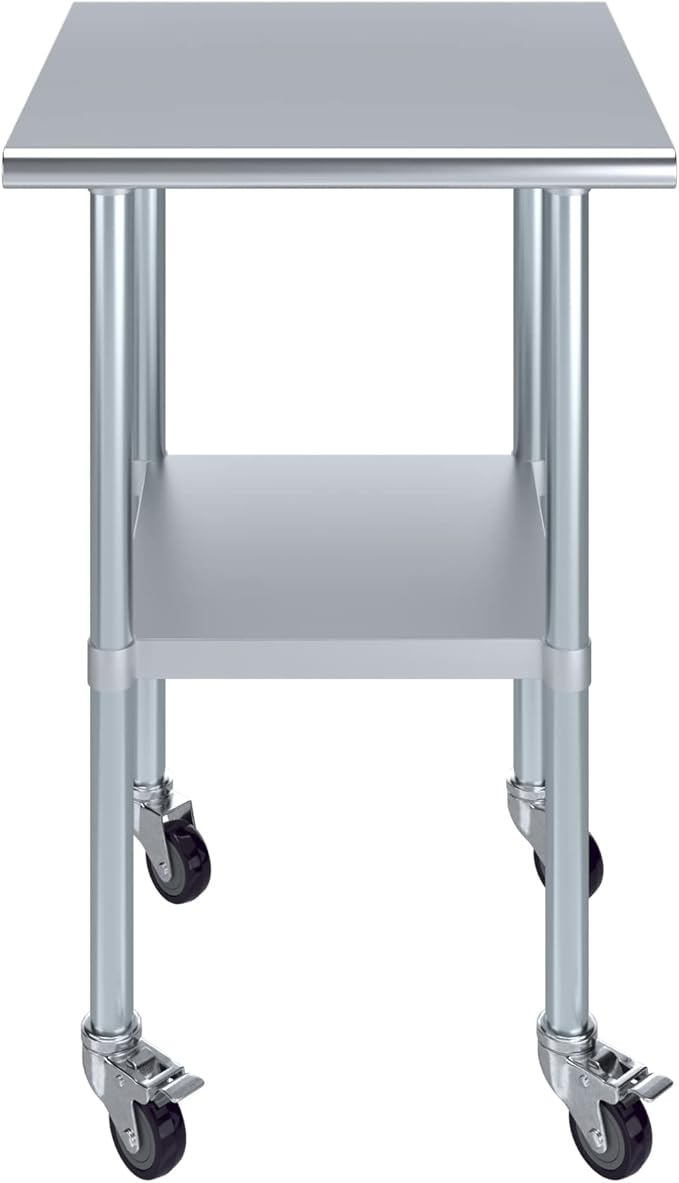 AmGood 24" Long x 24" Deep Stainless Steel Table with Casters