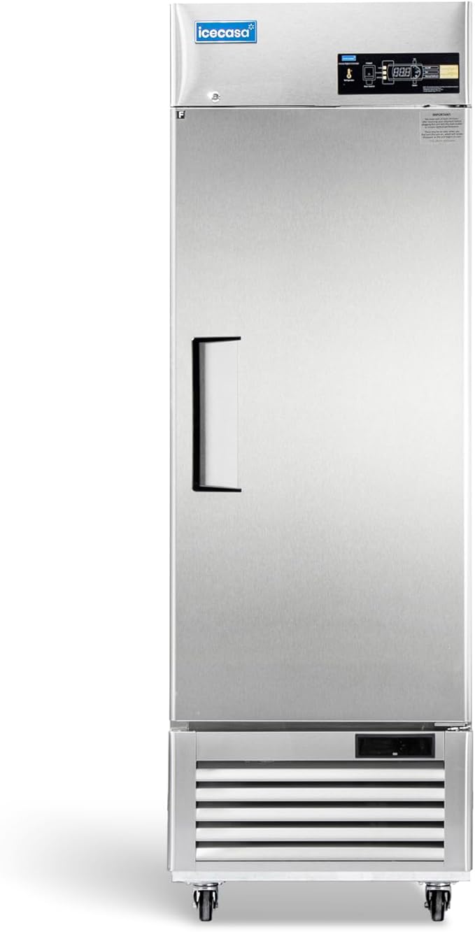 ICECASA 27"W Commercial Freezer Reach-in 23 Cu.ft Single Solid Door Stainless Steel Commercial Freezer Fan Cooling for Restuarant, Bar, Shop, etc