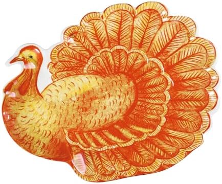 UP Glitter Turkey Shaped Melamine Serving Platter, Thanksgiving Party Tray, Festive Fall Design, for Snacks, Appetizers, and Desserts, Orange, 19 x 15 Inch