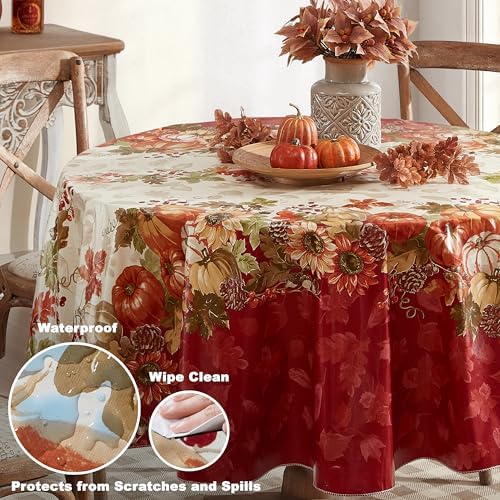 Newbridge Bountiful Fall Harvest 70 Inch Round Vinyl Tablecloth