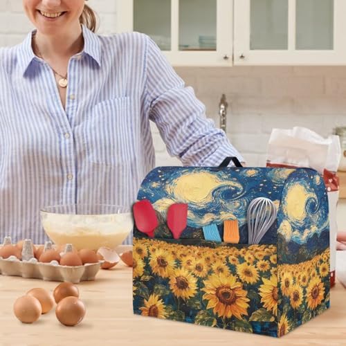 Starry Night Stand Mixer Cover Sunflower Kitchen Aid Cover Dust Cover with 2 Pocket and Handle Kitchen Appliance Coffee Maker Protector Dust Covers