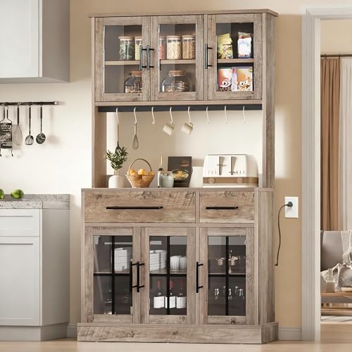 DWVO 71'' Tall Kitchen Pantry Storage Cabinet, Ivory Grey
