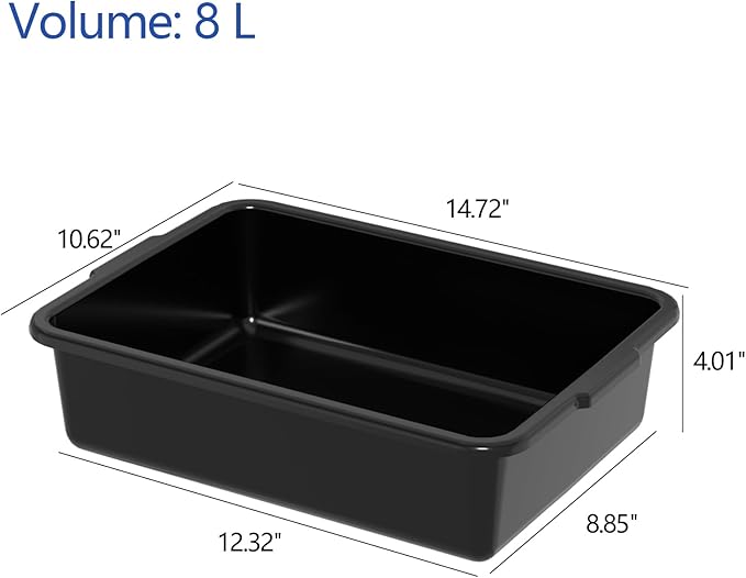 Sadstory 8 L Plastic Small Commercial Bus Tubs, Food Service Tub, 18 Packs, Black