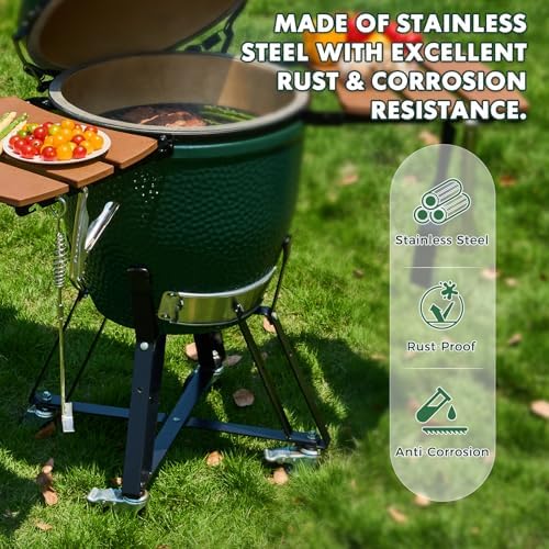 Large Big Green Egg Nest Grill Stand with Heavy Duty Locking Caster Wheels, Powder Coated Steel Rolling Cart for BGE Smoker Kamado Joe Accessories