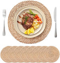 13.8'' Round Woven Placemats Set of 8, Boho Wicker Chargers, Terrekraft