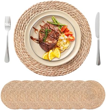 13.8'' Round Woven Placemats Set of 8, Boho Wicker Chargers, Terrekraft