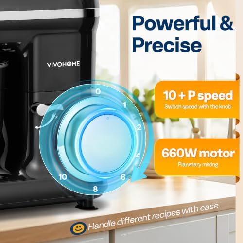 VIVOHOME 3-in-1 Stand Mixer, 6-Quart Tilt-Head Mixer, 10 Speeds, Black