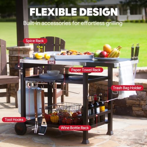 Feasto Grill Cart, 40x26 Inch Outdoor BBQ Cart with Foldable Side Shelf
