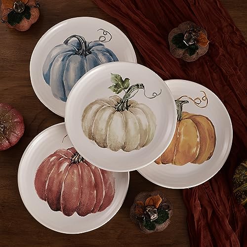 Bico Pumpkin Feast Salad Plates Set of 4, 8.75 Inch Ceramic Dessert Plates for Salad, Appetizer, Side Dishes, Microwave and Dishwasher Safe, Gift for Housewarming and Thanksgiving